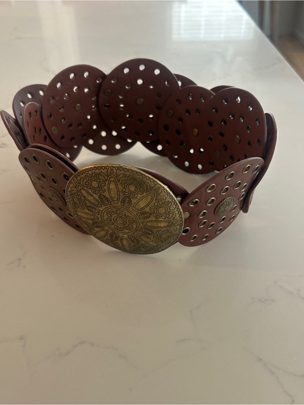 Wide Disc Belt for Women Boho Concho Leather Belts Vintage Western - Picture 3 of 5